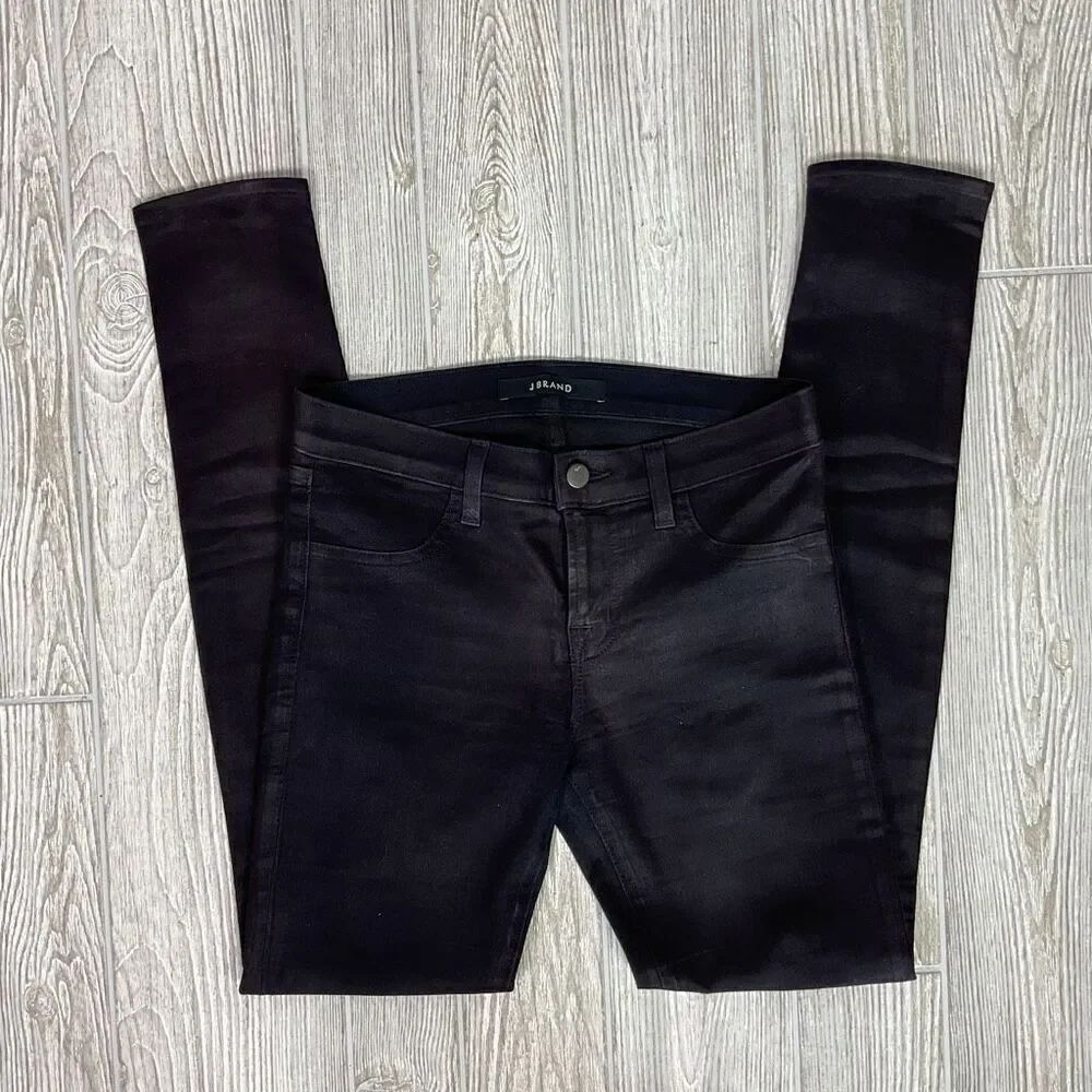 J Brand Black Super Skinny Coated Jeans Coat Opali Womens Size 27 Mid Rise